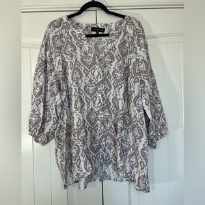 Fred David Cream/Lavender Print Tunic. Size 2X #Career #Casual